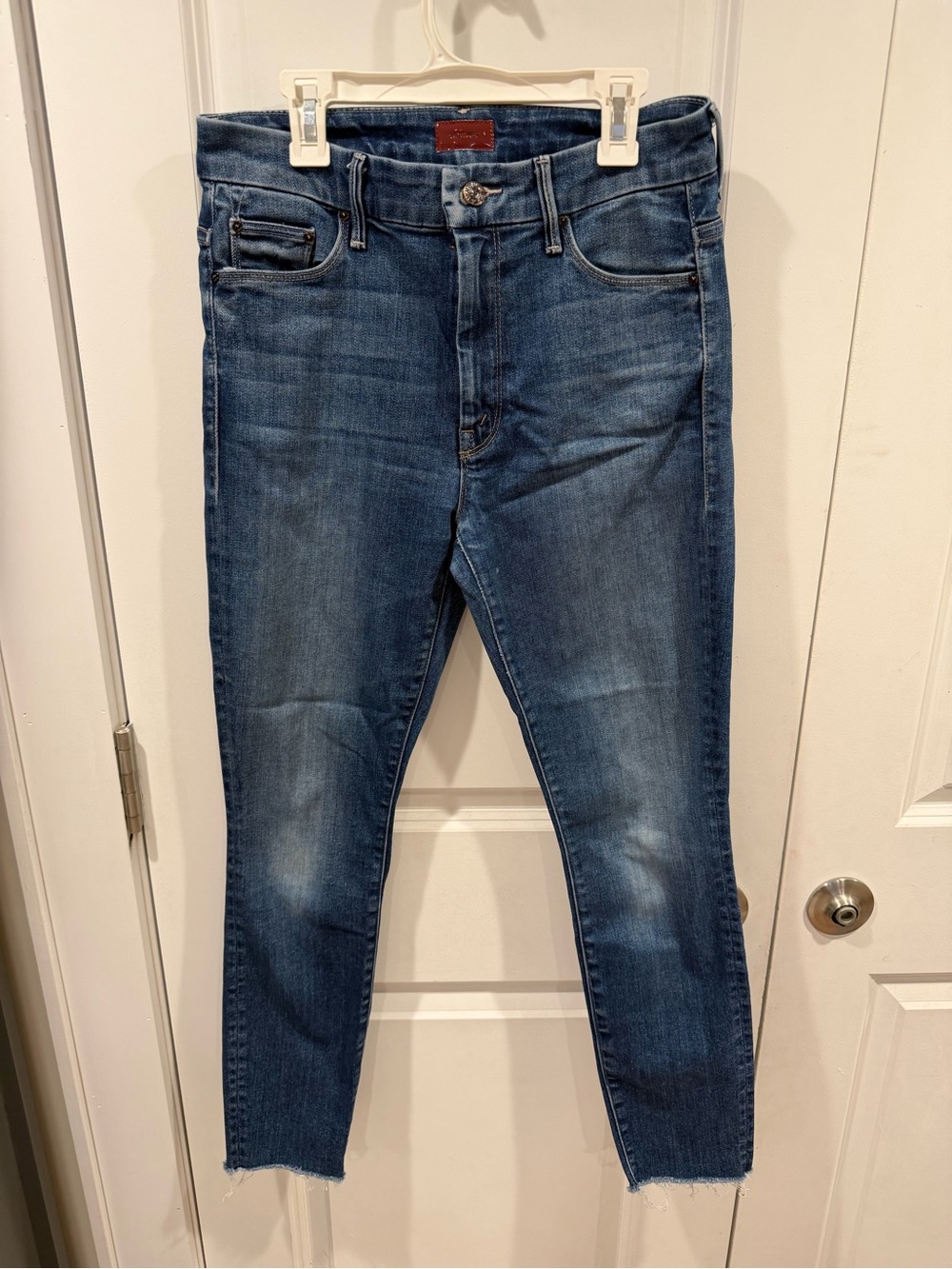 MOTHER High Waisted Looker Ankle Fray Jeans Night Clubbing Dark Wash size 28